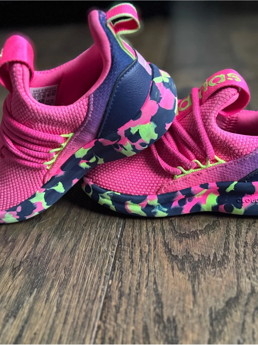 adidas Kids Bright Pink Sneakers with Multicolor Camo Trim
